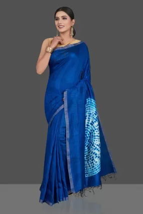 90L441 Indigo Blue Matka Silk Saree with Bandhej Print Pallu