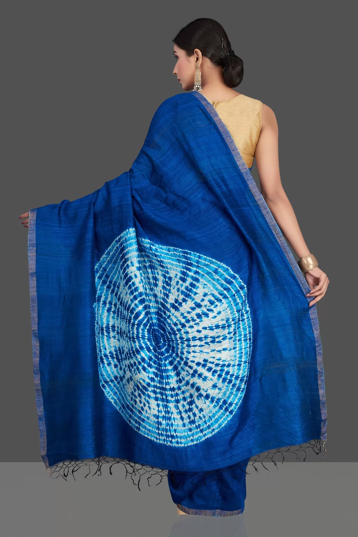 90L441 Indigo Blue Matka Silk Saree with Bandhej Print Pallu