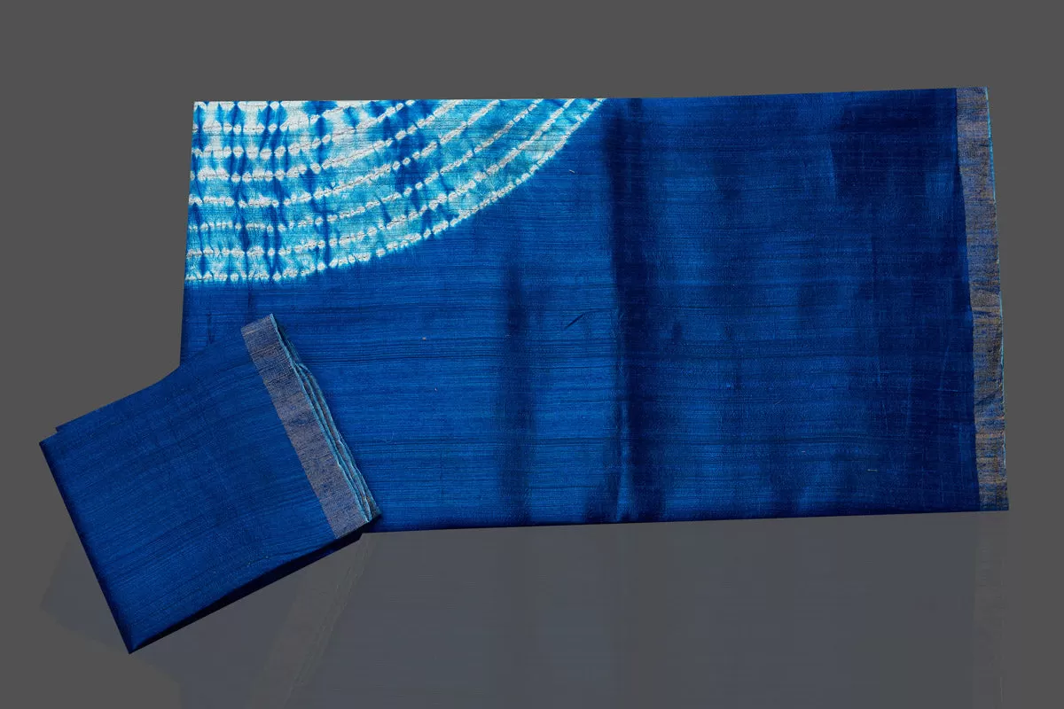 90L441 Indigo Blue Matka Silk Saree with Bandhej Print Pallu