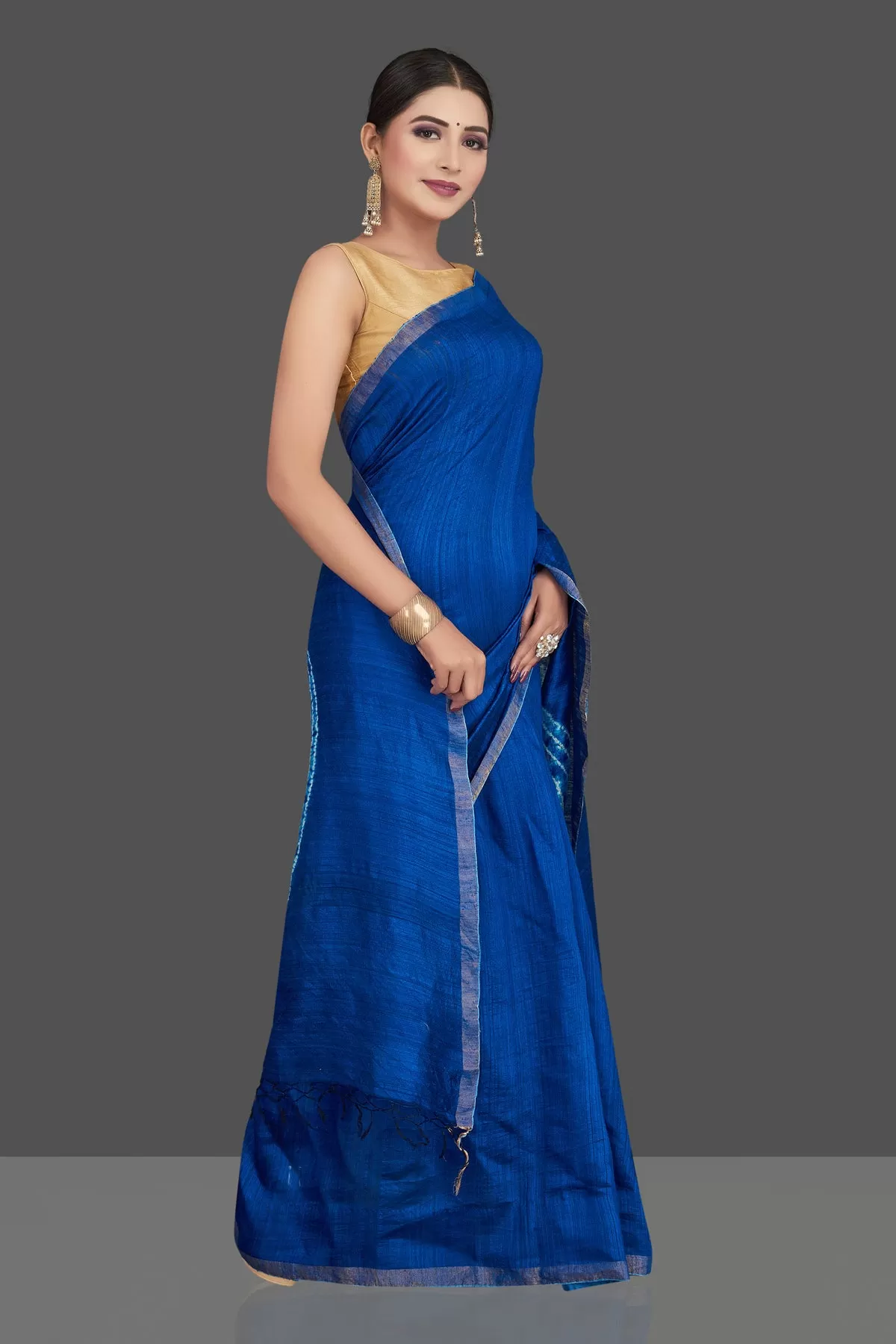 90L441 Indigo Blue Matka Silk Saree with Bandhej Print Pallu