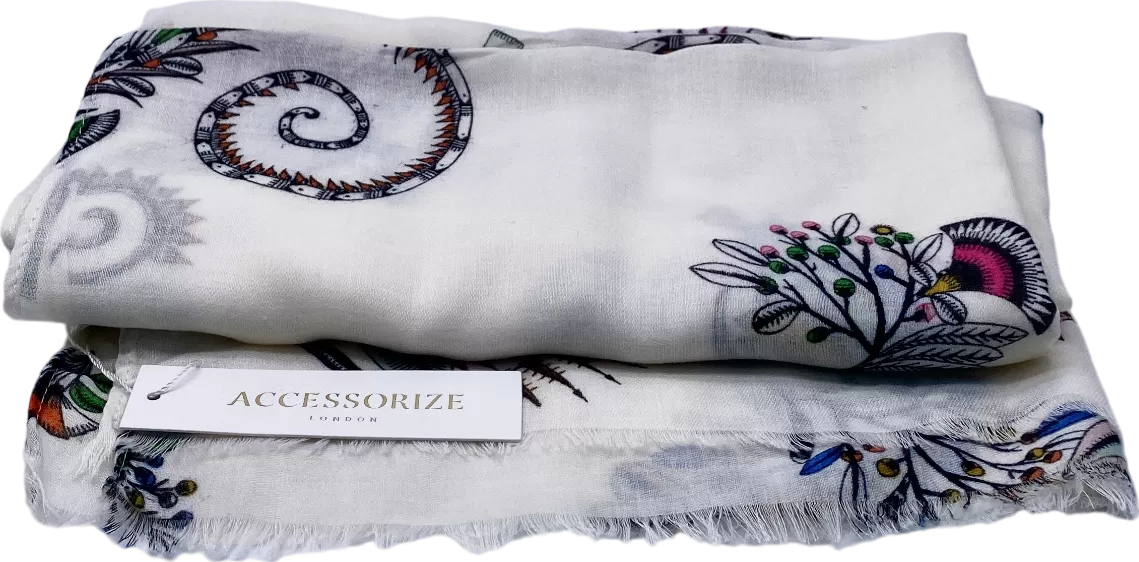 Accessorize White Lightweight Damask Scarf One Size