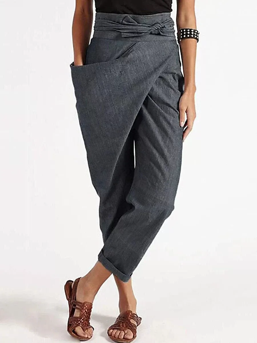 Ankle-Length Cotton Blend Dress Pants for Women's Casual and Work Wear