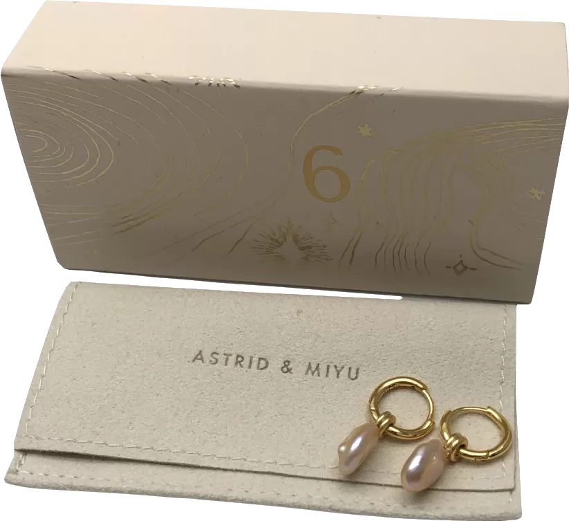 Astrid & Miyu 18k gold  plated Pearl Charm Hoop Earrings