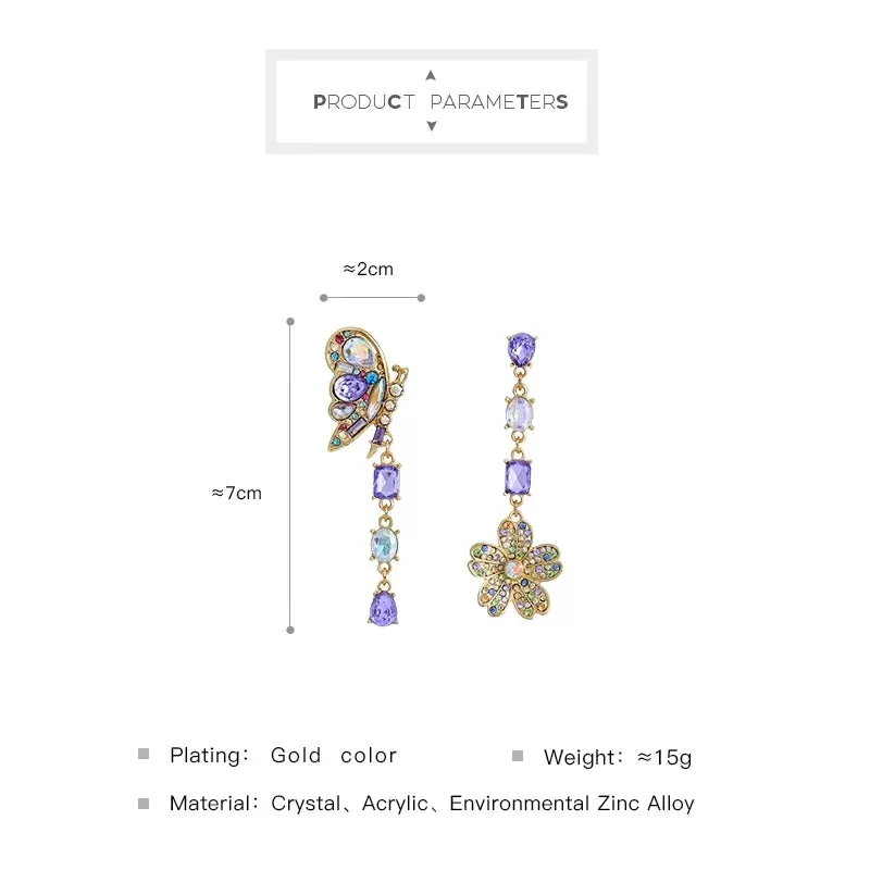 Asymmetrical  Butterfly Crystal Drop and Dangle Party Earring