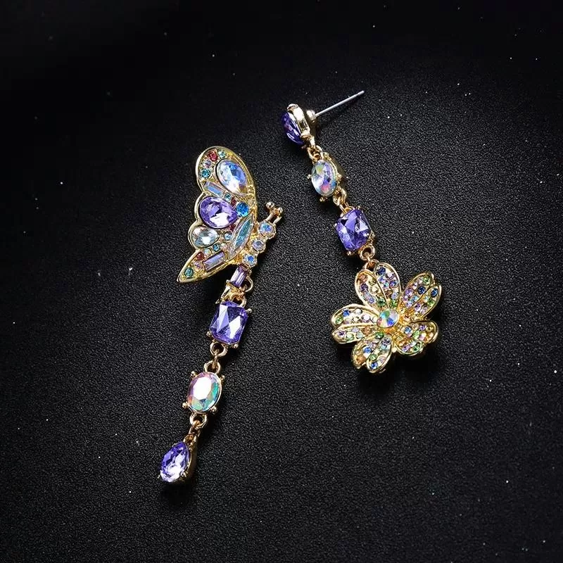 Asymmetrical  Butterfly Crystal Drop and Dangle Party Earring