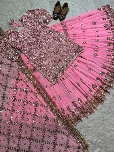 Baby Pink Georgette Sequence Stitched Lehenga Choli UK Next Day