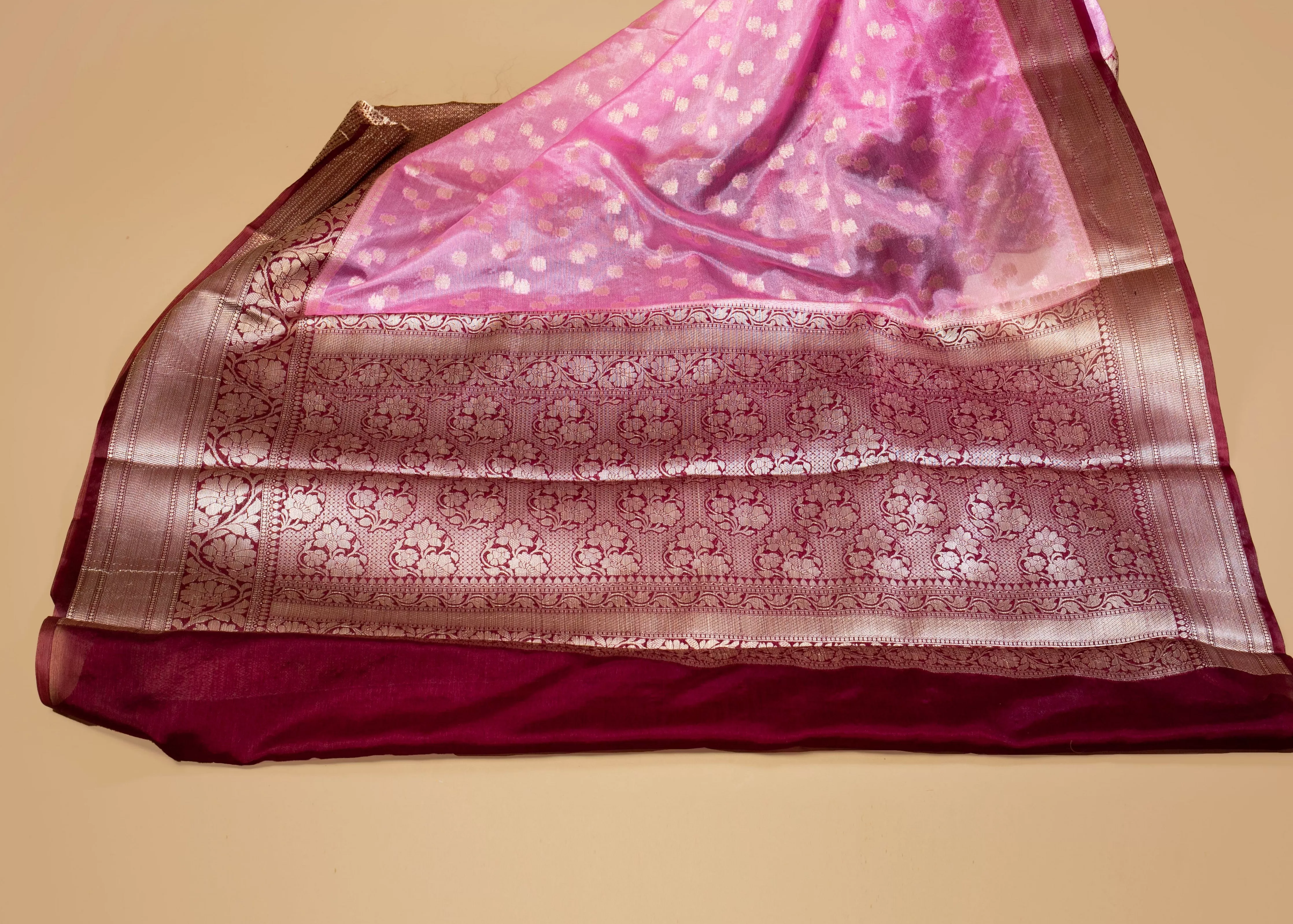 Banarasi Gold Woven Border Tissue Organza Saree