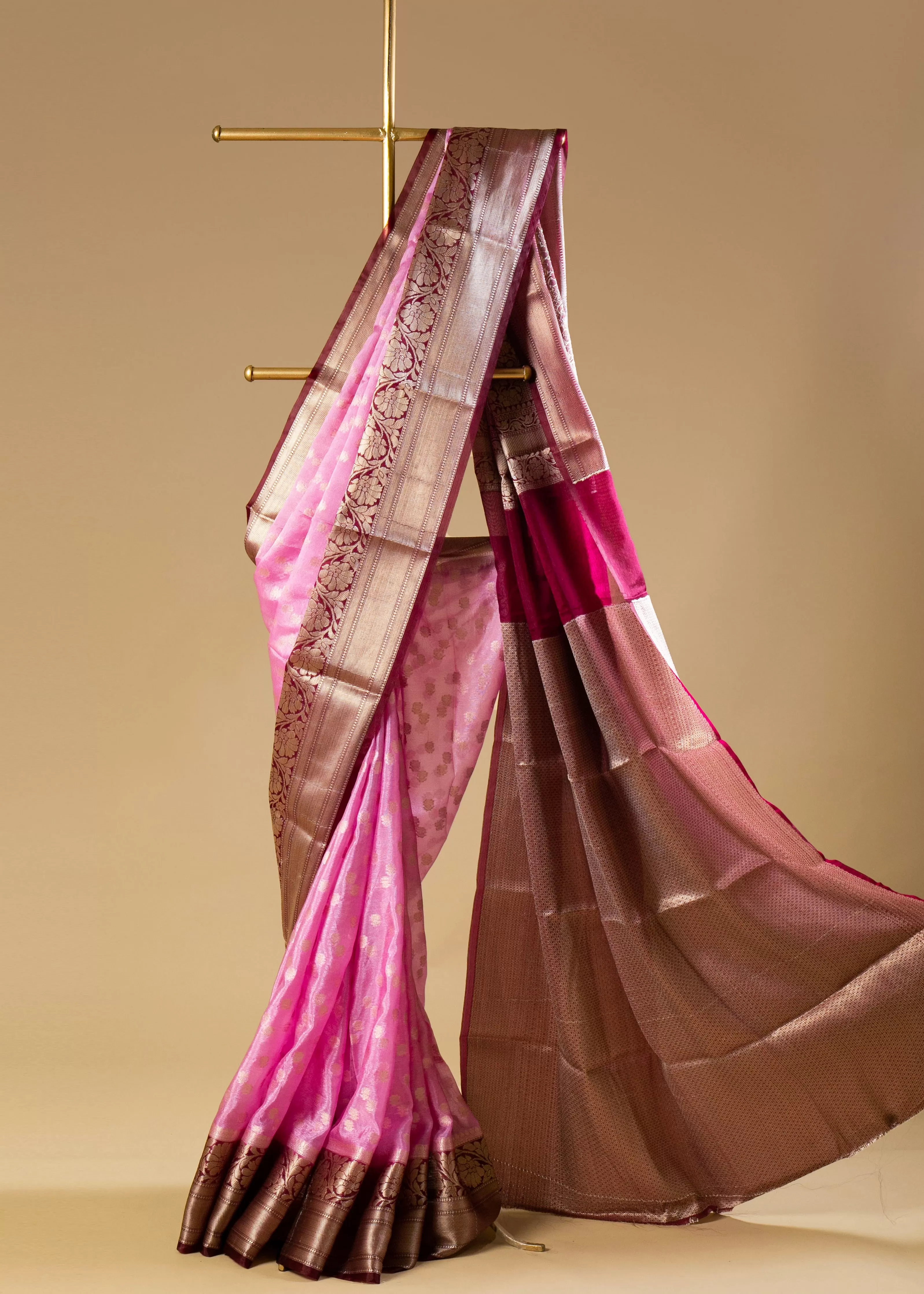 Banarasi Gold Woven Border Tissue Organza Saree