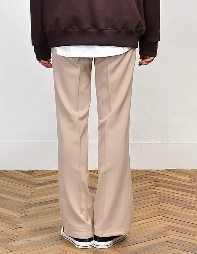 Beige Bootleg Cut Trousers Mens Formal Suits Pants Korean Guys Wide