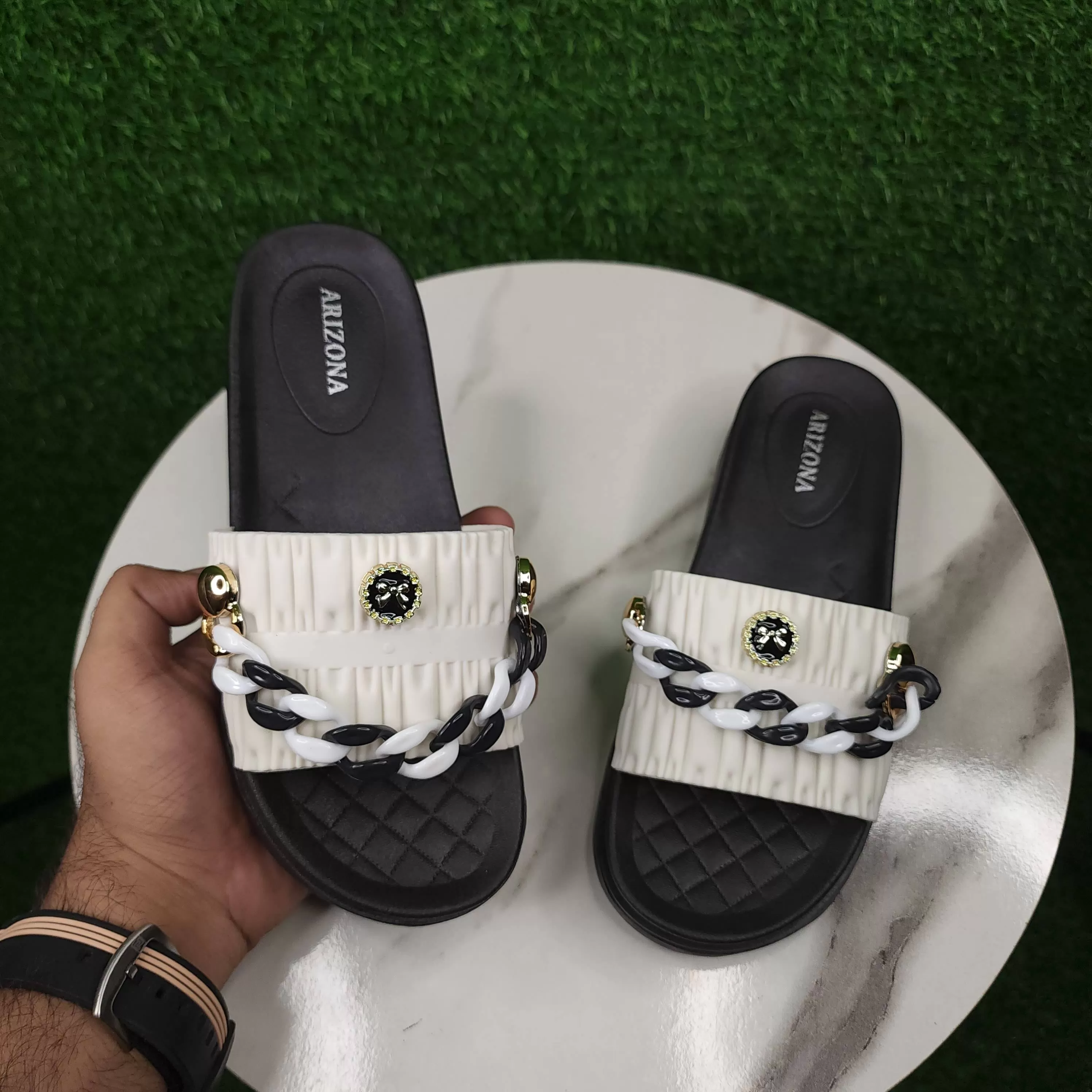 Beige Chain Slides