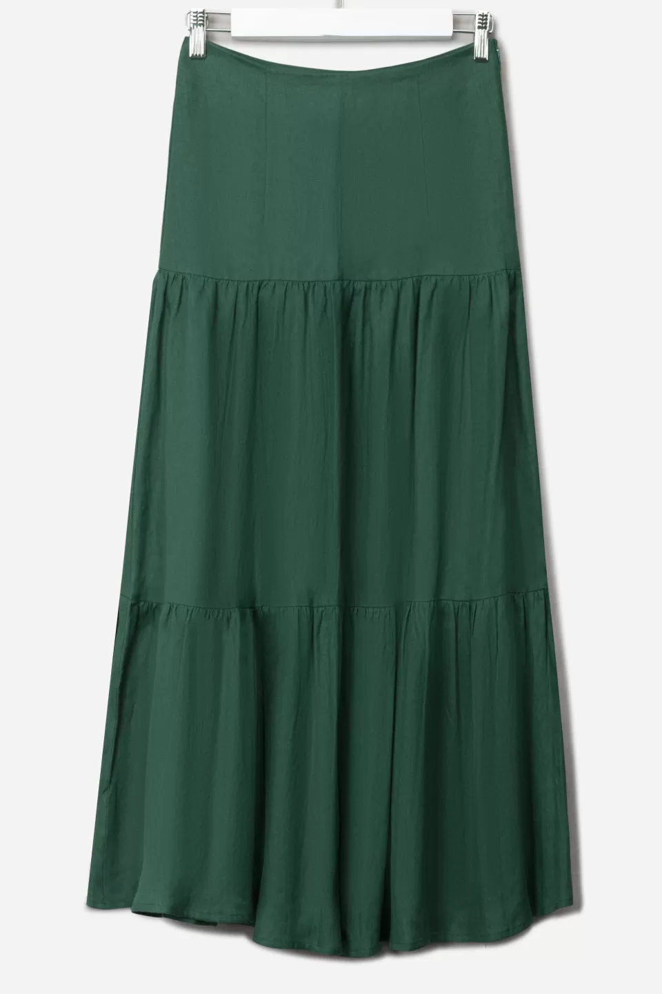 Blazing Forest Tiered Linen Midi Skirt