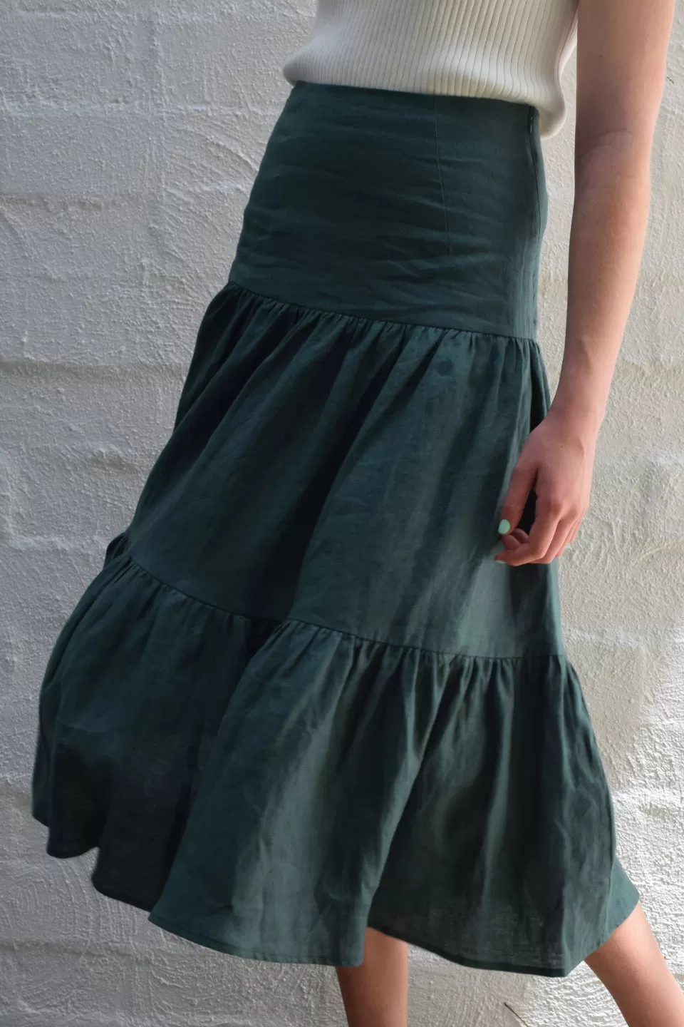 Blazing Forest Tiered Linen Midi Skirt