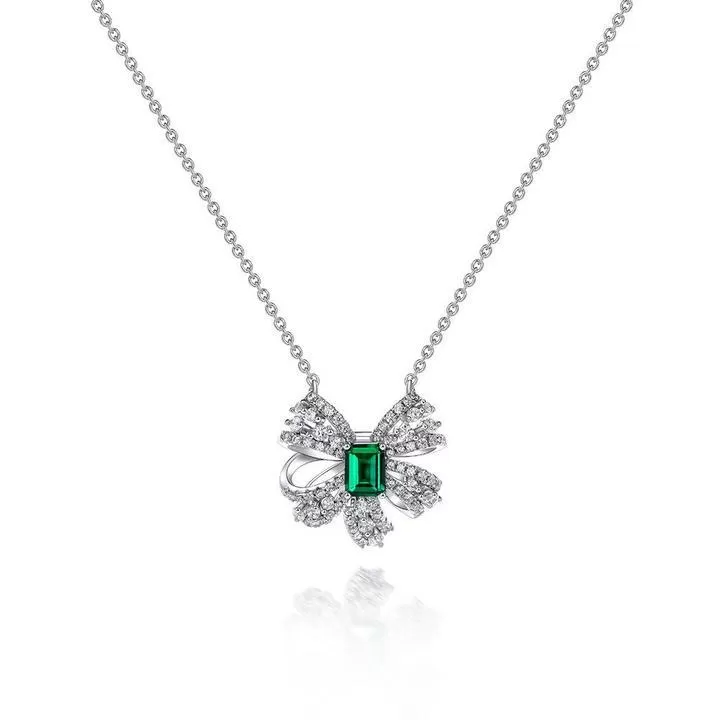 Bowknot Emerald Pendant Necklace