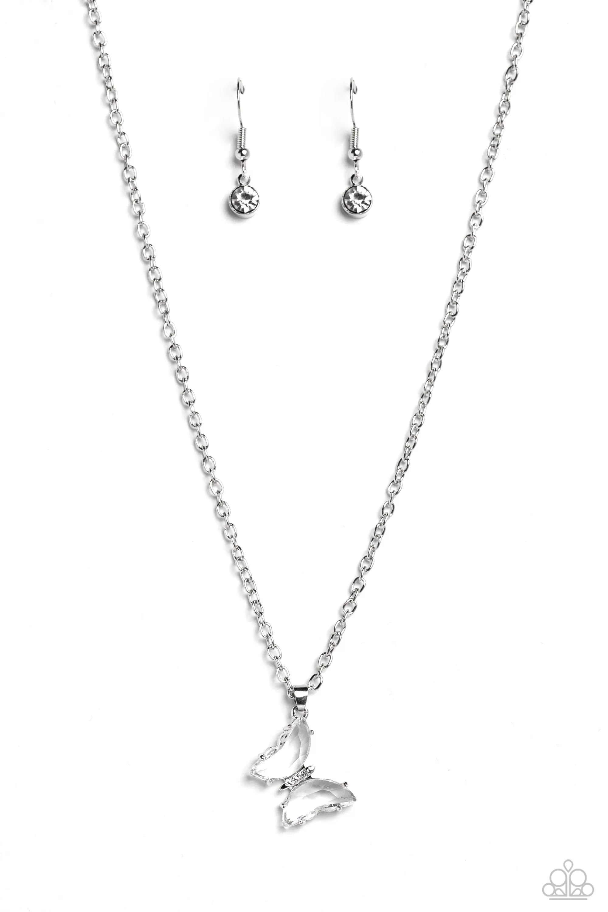 Butterfly Lullaby White Necklace - Paparazzi Accessories