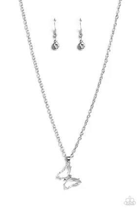 Butterfly Lullaby White Necklace - Paparazzi Accessories