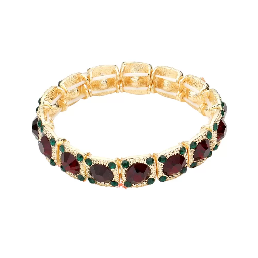 Christmas Round Stone Metal Square Stretch Evening Bracelet