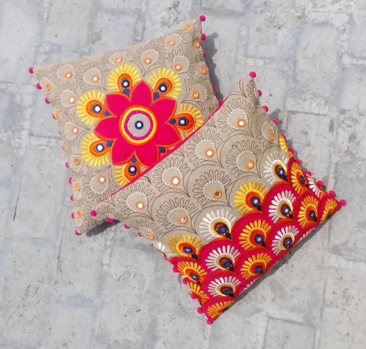 Colorful bohemian style linen embroidered pillow case