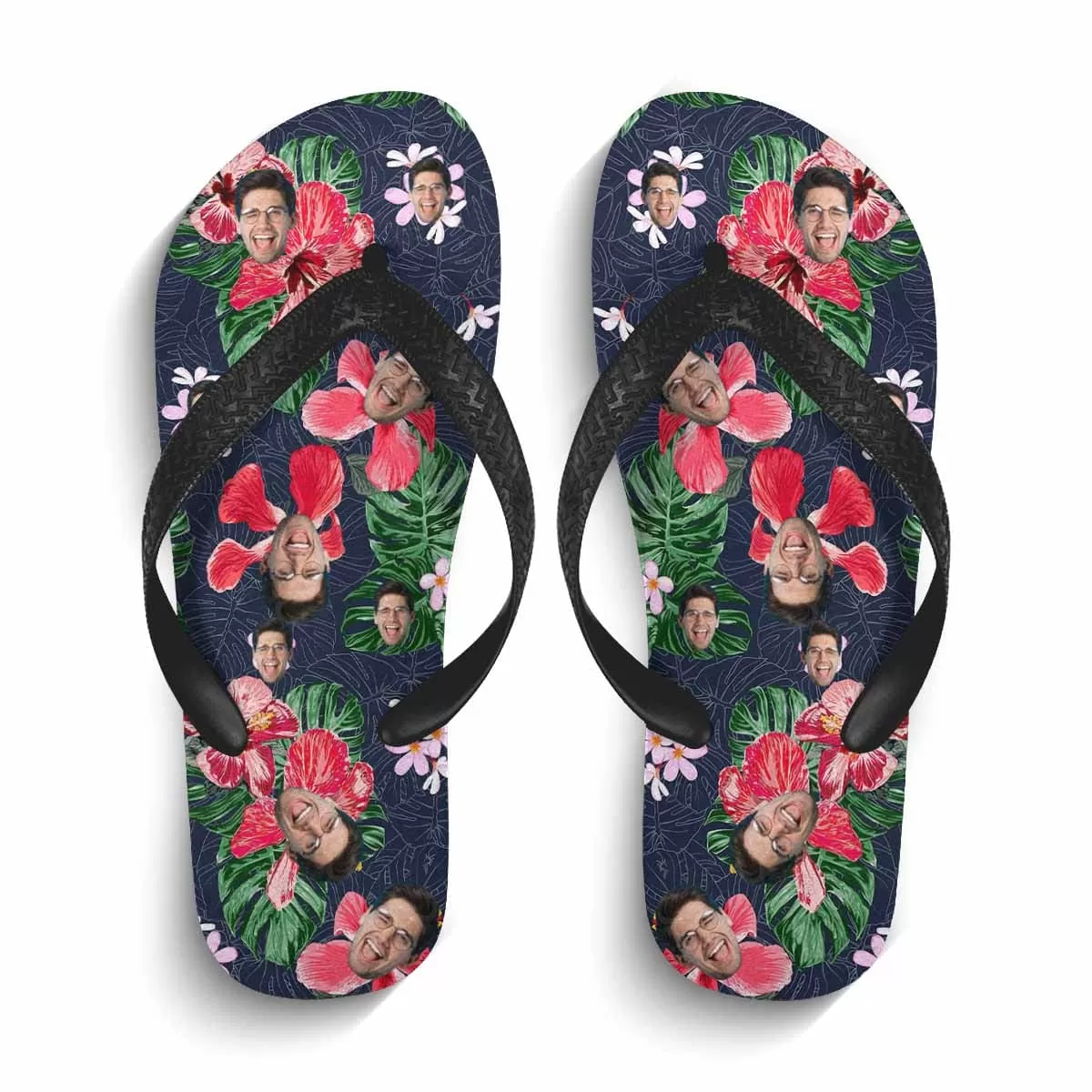 Custom Face Tropical Flowers Flip Flops For Both Man And Woman Funny Gift For Vacation,Wedding Ideas For Guests