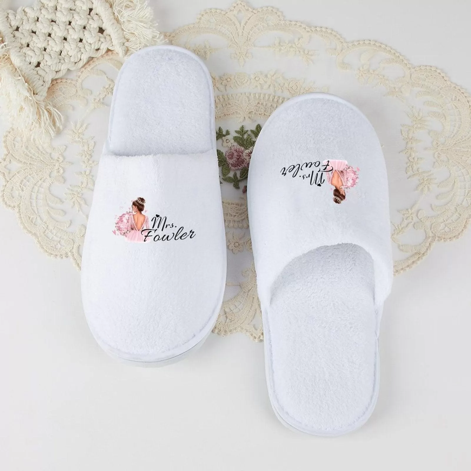 Custom Text Wedding Bridesmaids Wedding Spa Slippers Bride Slippers