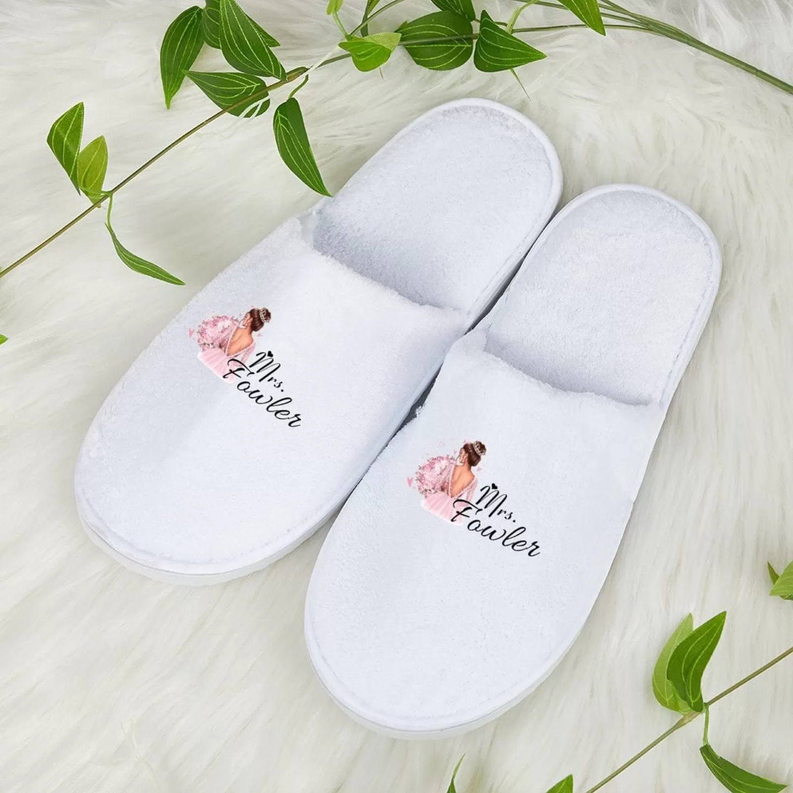 Custom Text Wedding Bridesmaids Wedding Spa Slippers Bride Slippers