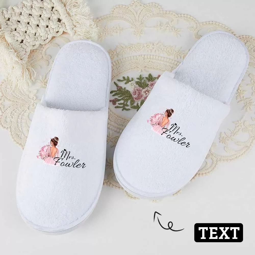 Custom Text Wedding Bridesmaids Wedding Spa Slippers Bride Slippers