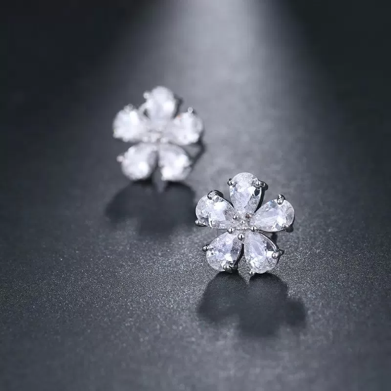 Cute CZ Flower Stud Bridal Earring