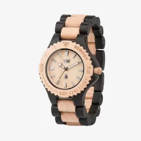 Date Wood Watch - Black/Beige