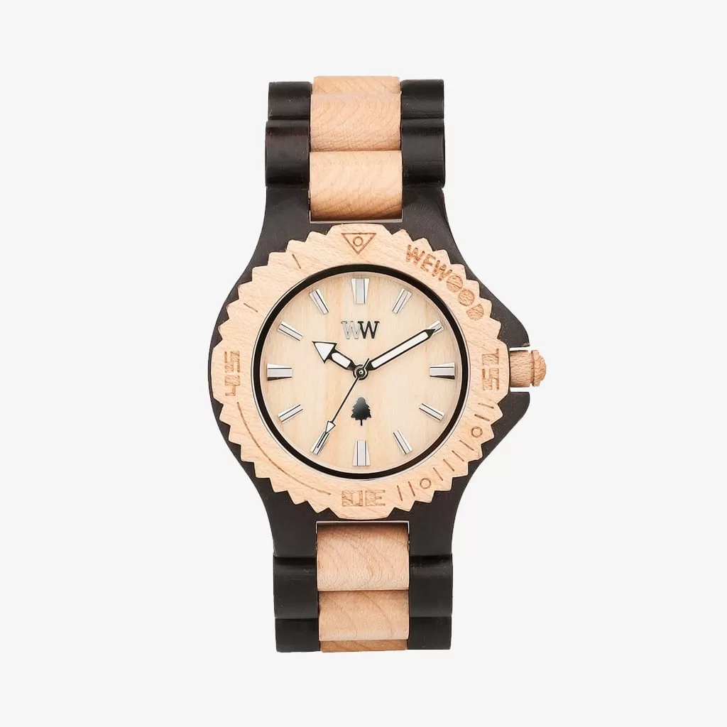 Date Wood Watch - Black/Beige