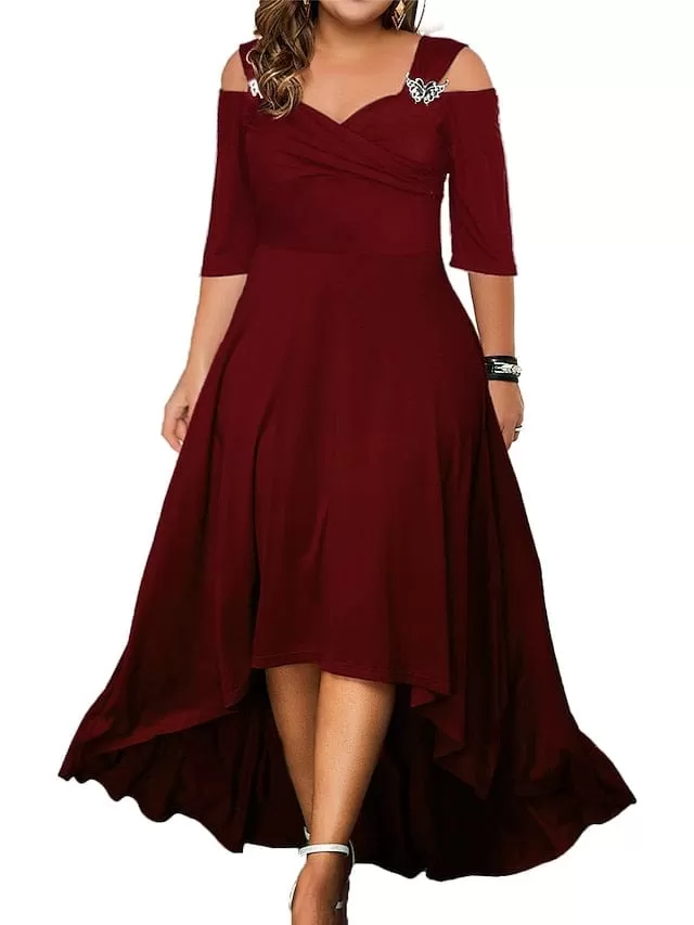 Elegant Plus Size Swing Party Dress with Half Sleeves