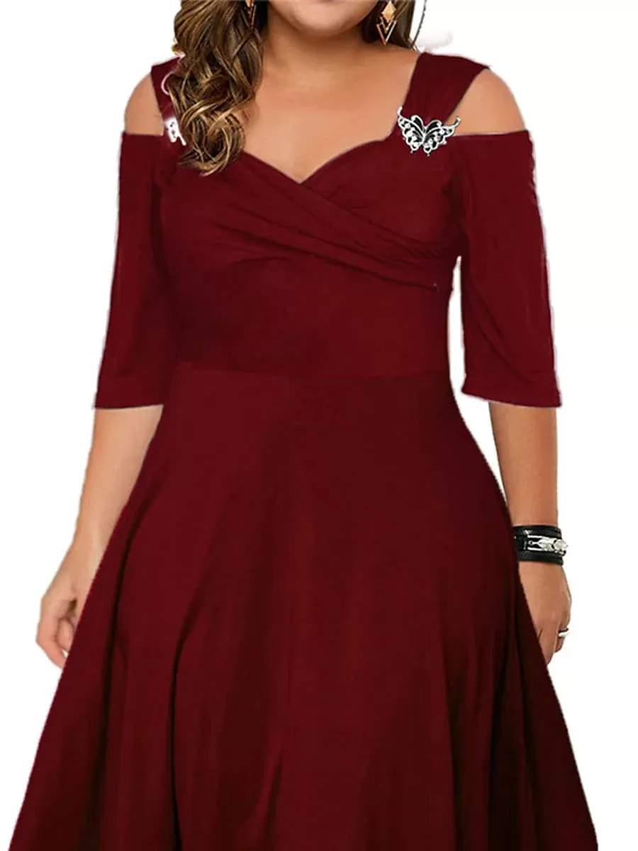 Elegant Plus Size Swing Party Dress with Half Sleeves