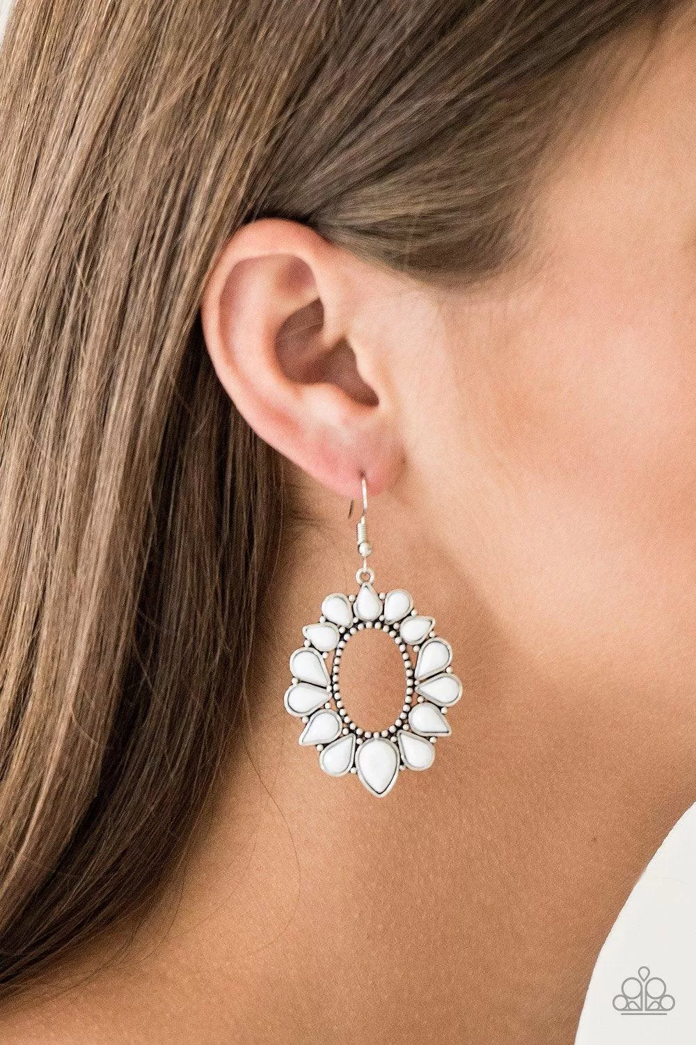 Fashionista Flavor White Earrings - Paparazzi Accessories