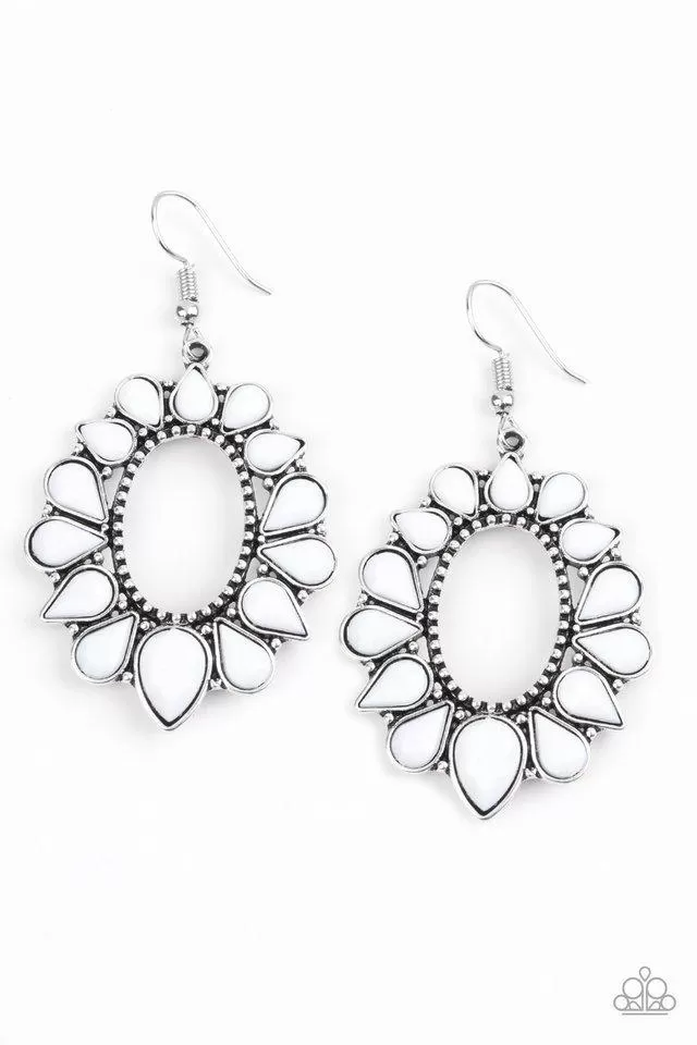 Fashionista Flavor White Earrings - Paparazzi Accessories