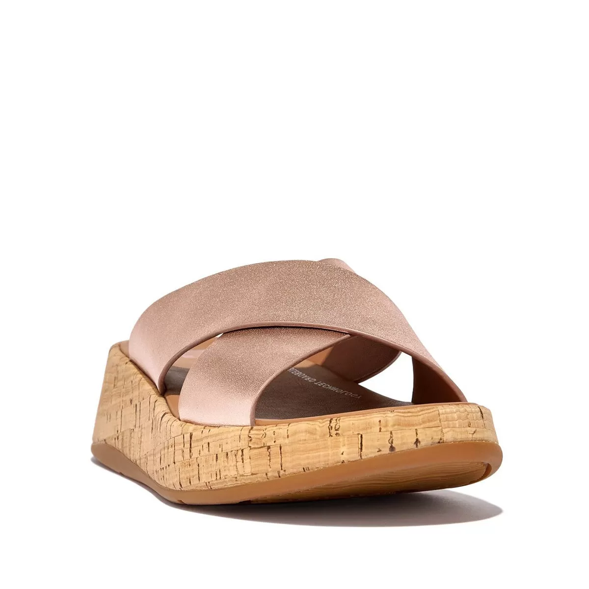 Fit Flop F-Mode Metallic Cork Flatform Slides Rose Gold    