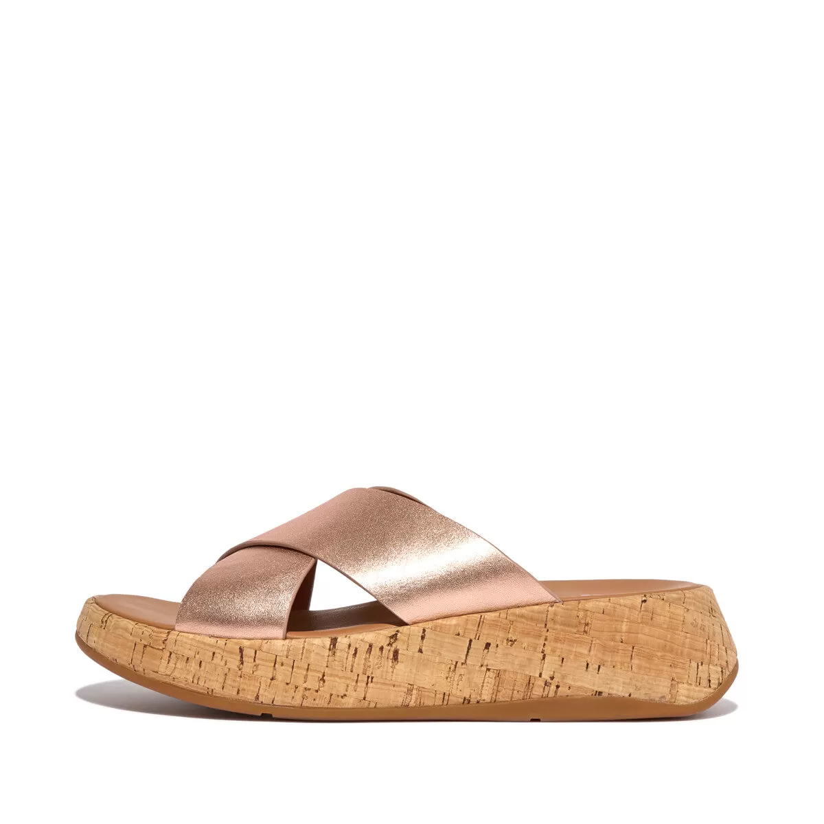 Fit Flop F-Mode Metallic Cork Flatform Slides Rose Gold    