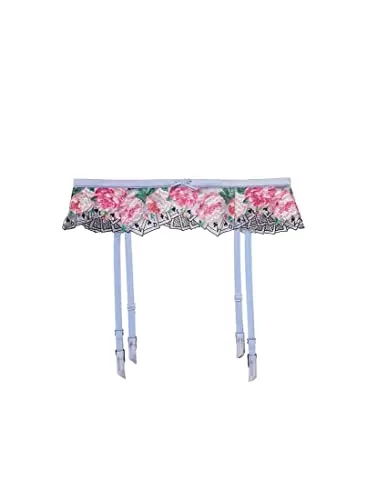 FLEUR DU MAL Card Embroidery Garter Belt, Pastel Blue, S