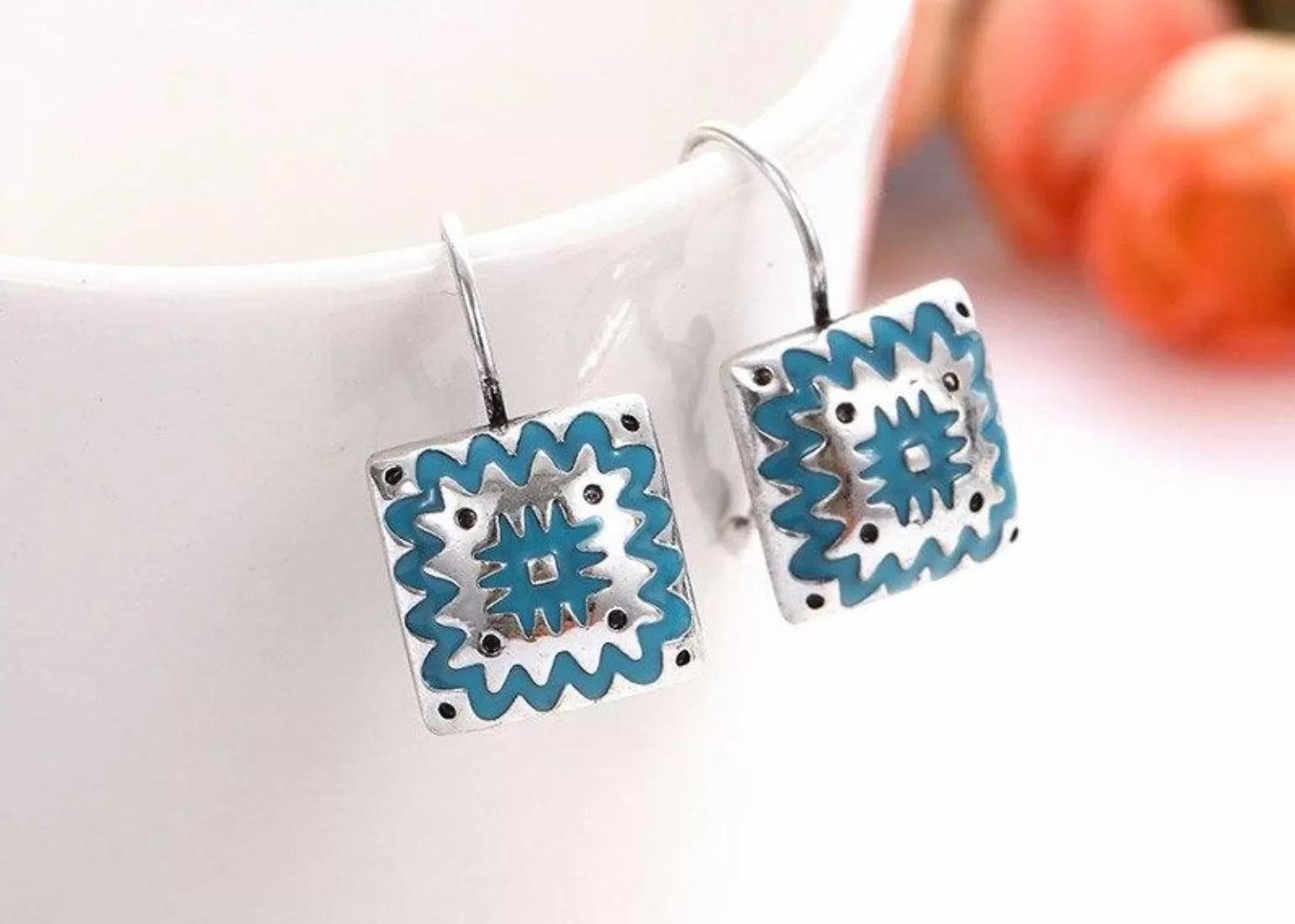 Geometric Enamel Drop Stud Earrings - 2 Colors