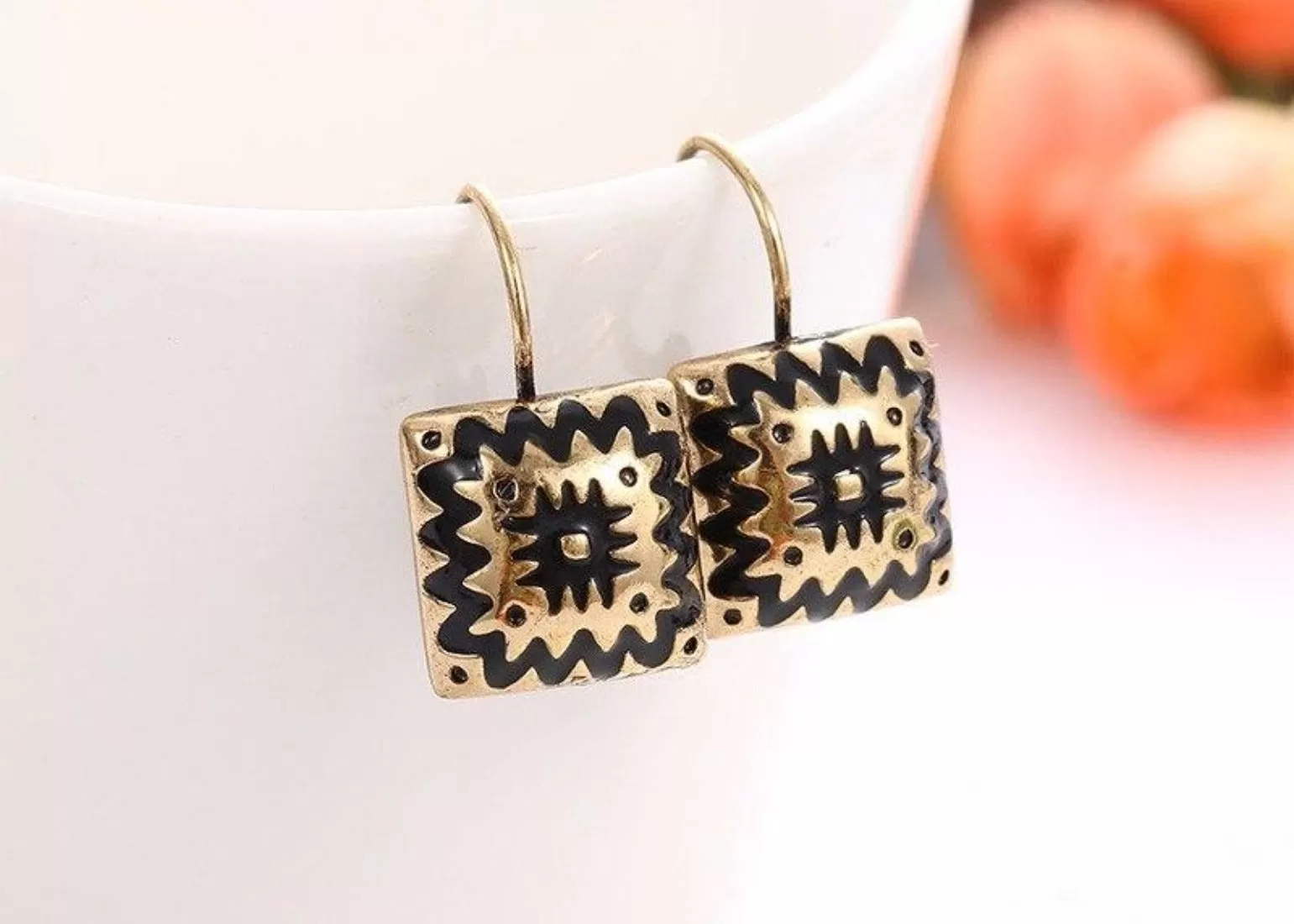 Geometric Enamel Drop Stud Earrings - 2 Colors