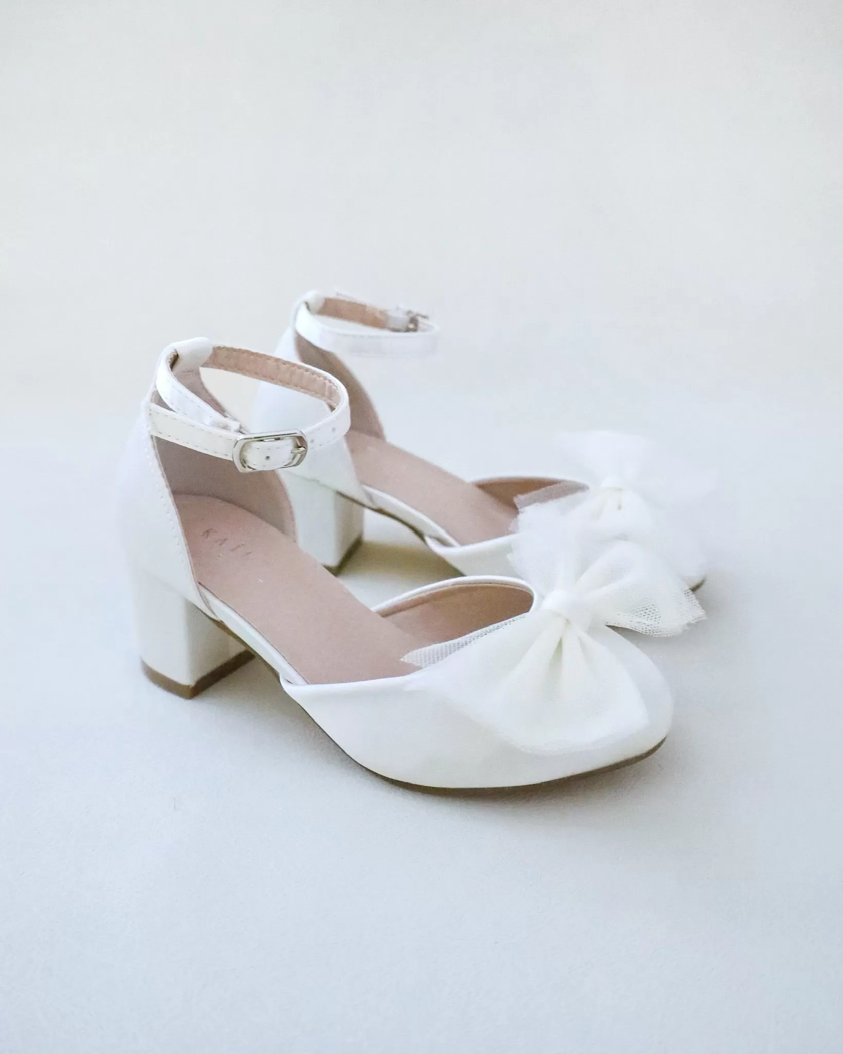 Girls Satin Block Heel with Tulle Bow