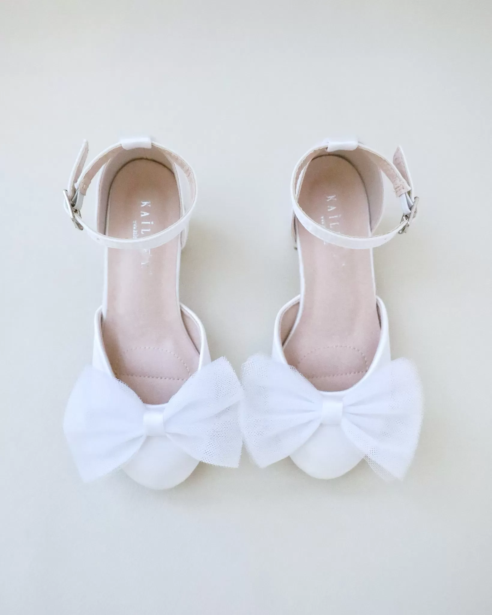 Girls Satin Block Heel with Tulle Bow