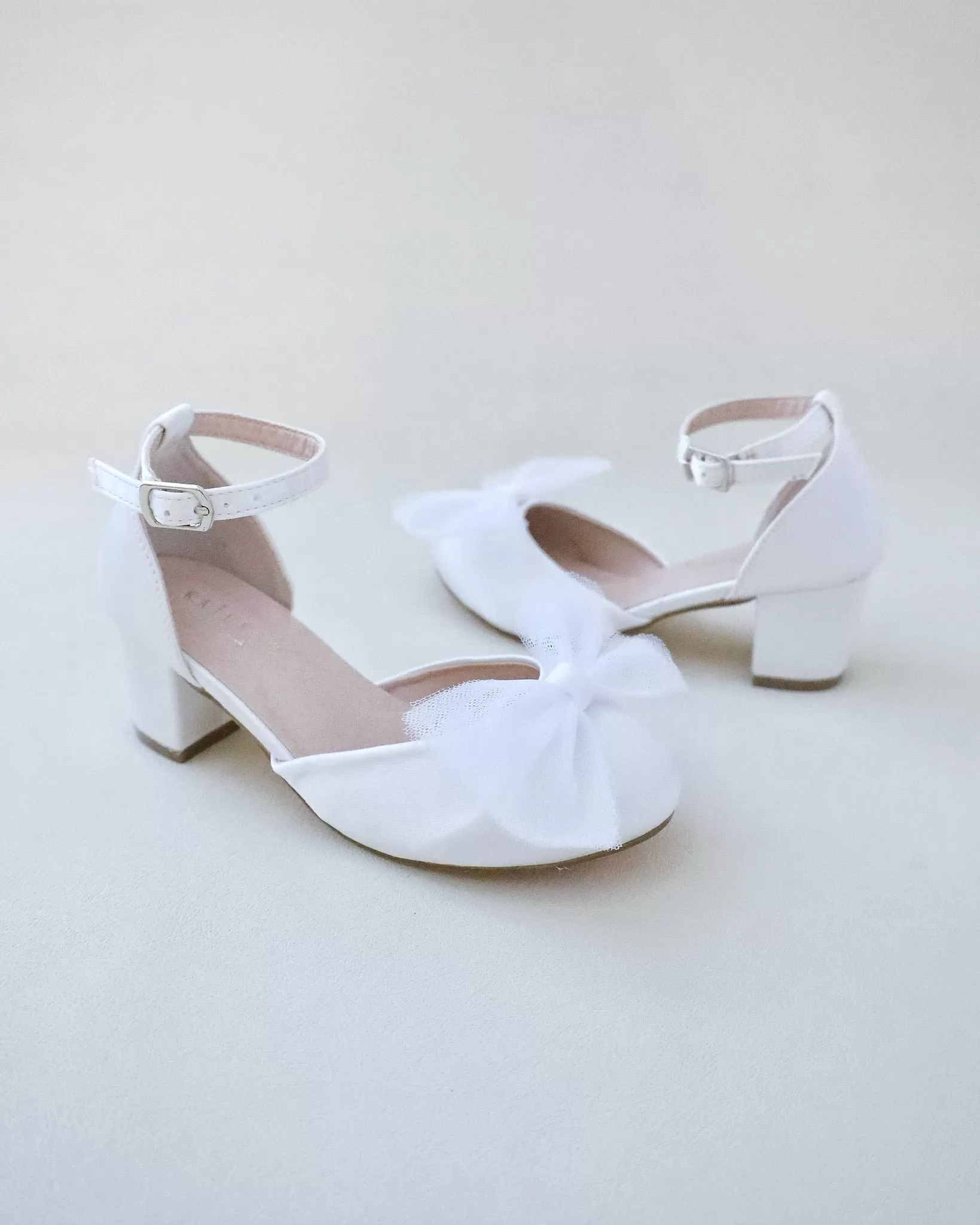 Girls Satin Block Heel with Tulle Bow