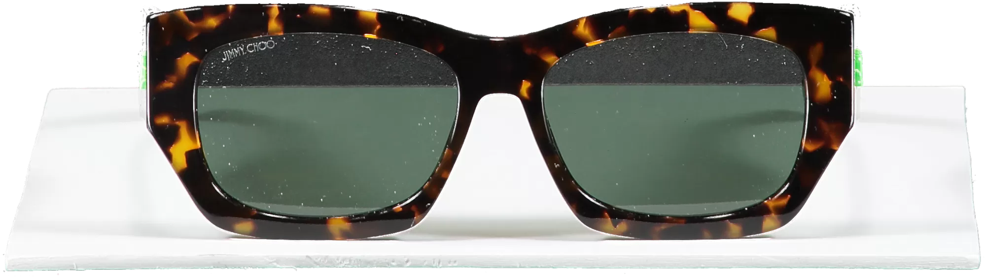 Jimmy Choo Brown Cami Sunglasses- Dark Havana Square-frame Sunglasses With Green Emblem  in case