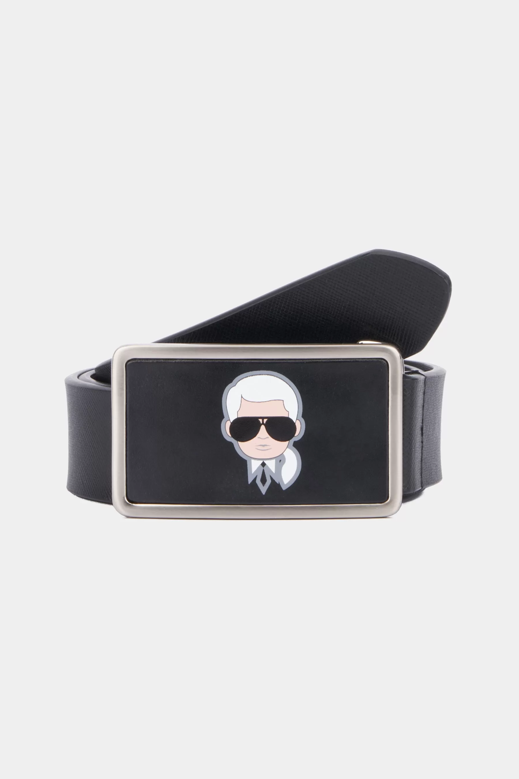 Karl Head Plaque Buckle Saffiano Leather Belt