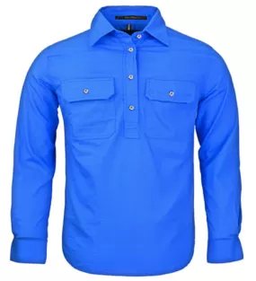 Kids Pilbara Closed Front L/S Shirt - Cobalt