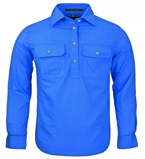 Kids Pilbara Closed Front L/S Shirt - Cobalt