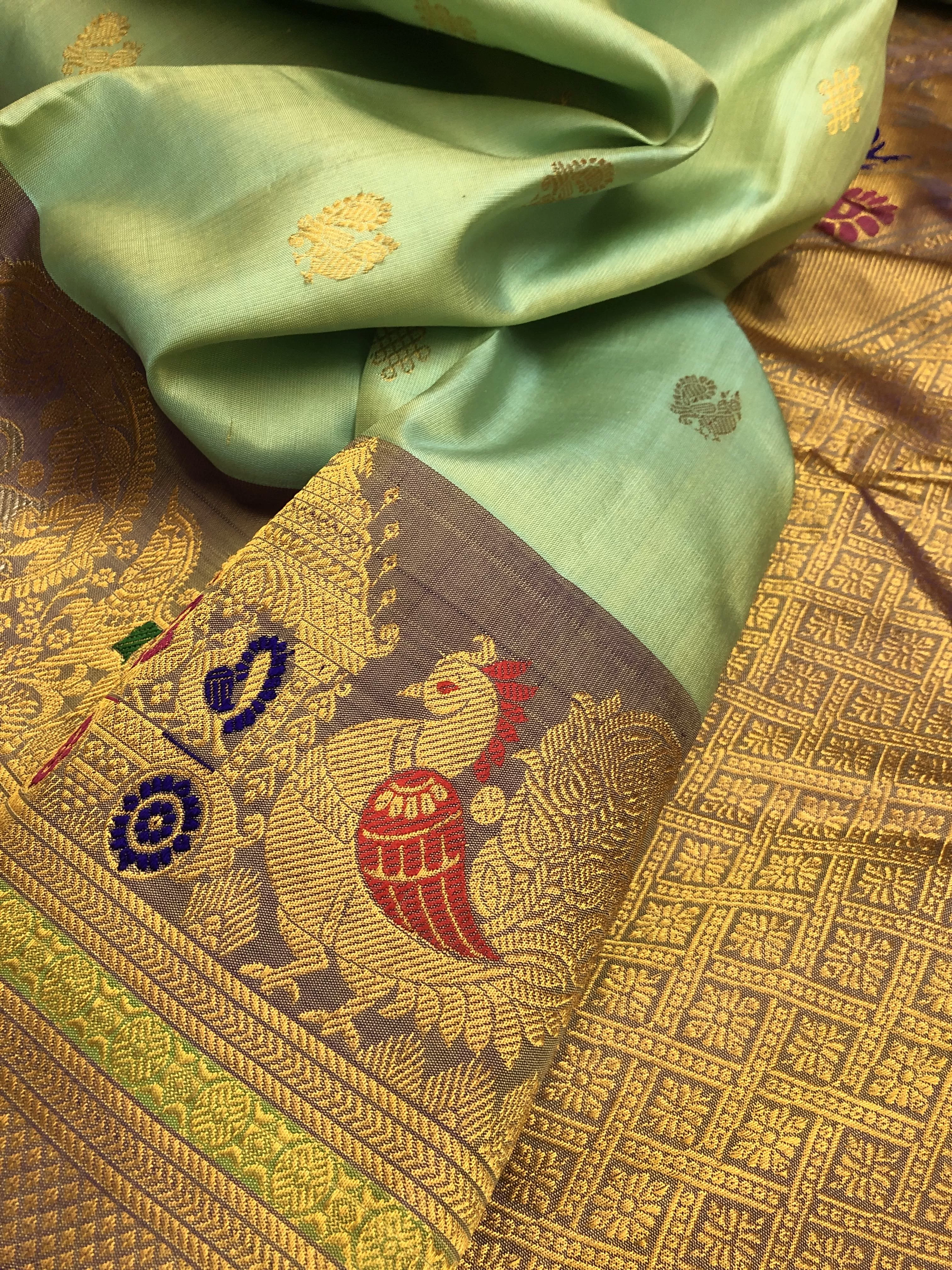 Light Green Color Pure Gadwal Silk with Kanchi Border