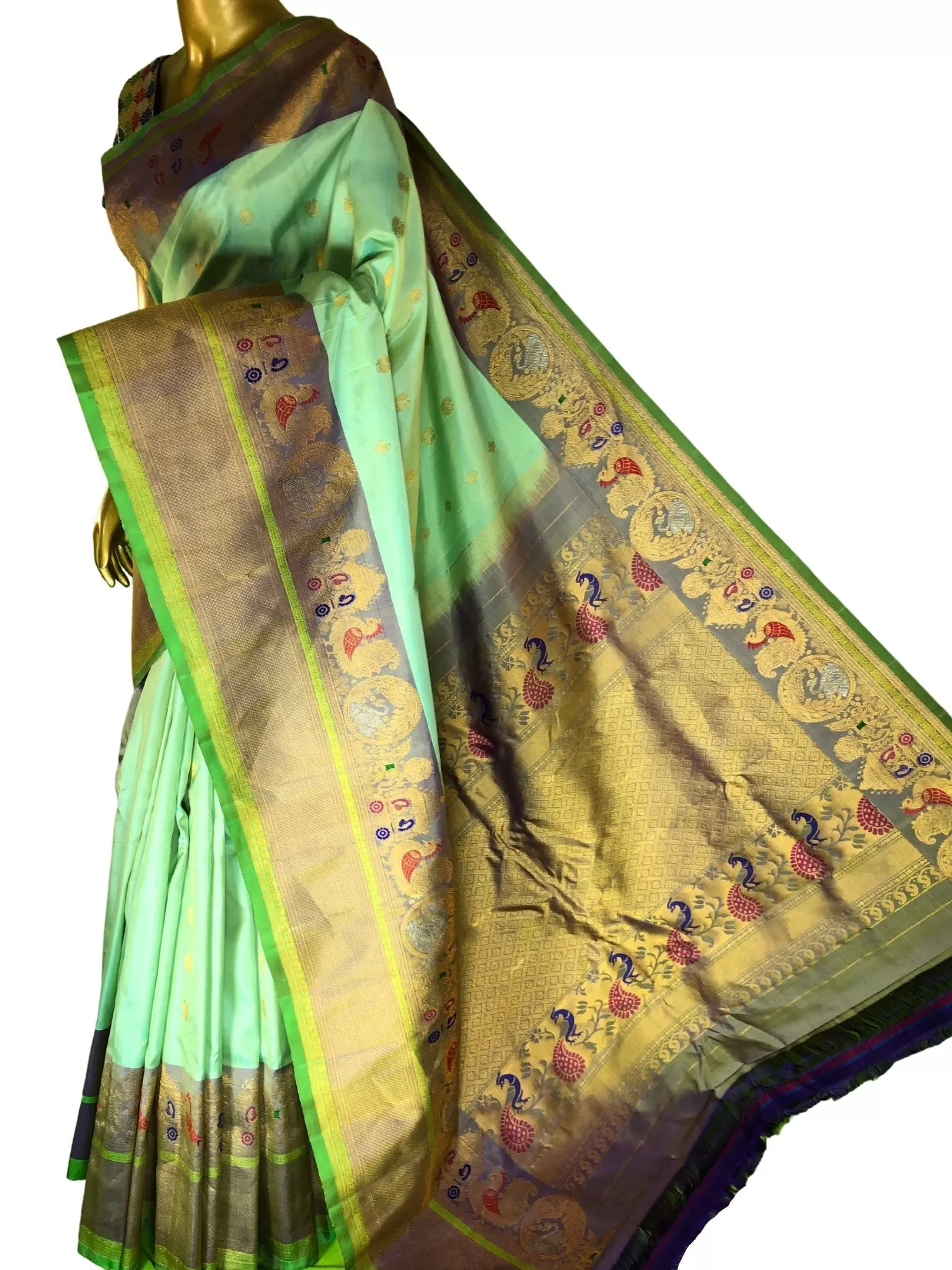 Light Green Color Pure Gadwal Silk with Kanchi Border