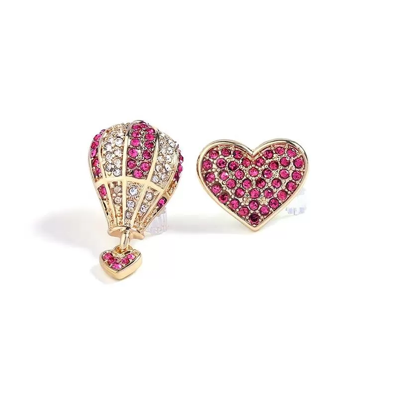 Luxury Hot-air Balloon Heart Asymmetrical Crystal Earrings