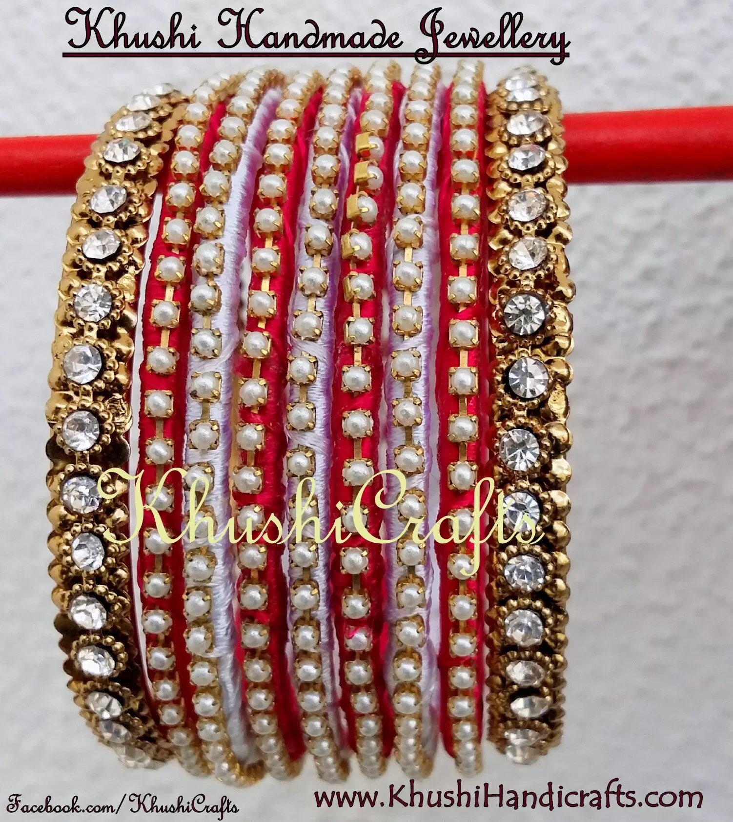 Magenta White Silk Bangles