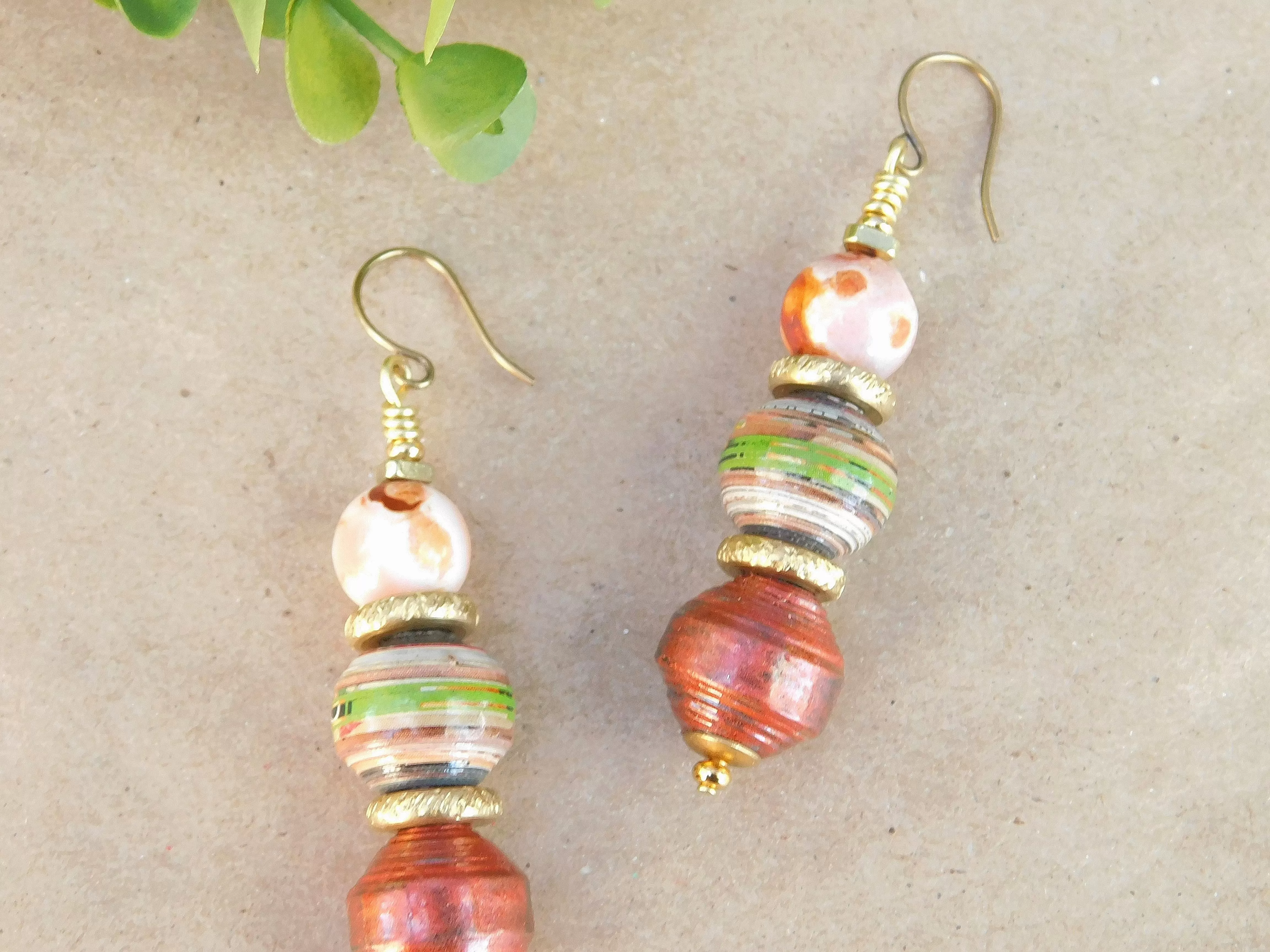 Metallic Copper Paper Bead Earrings