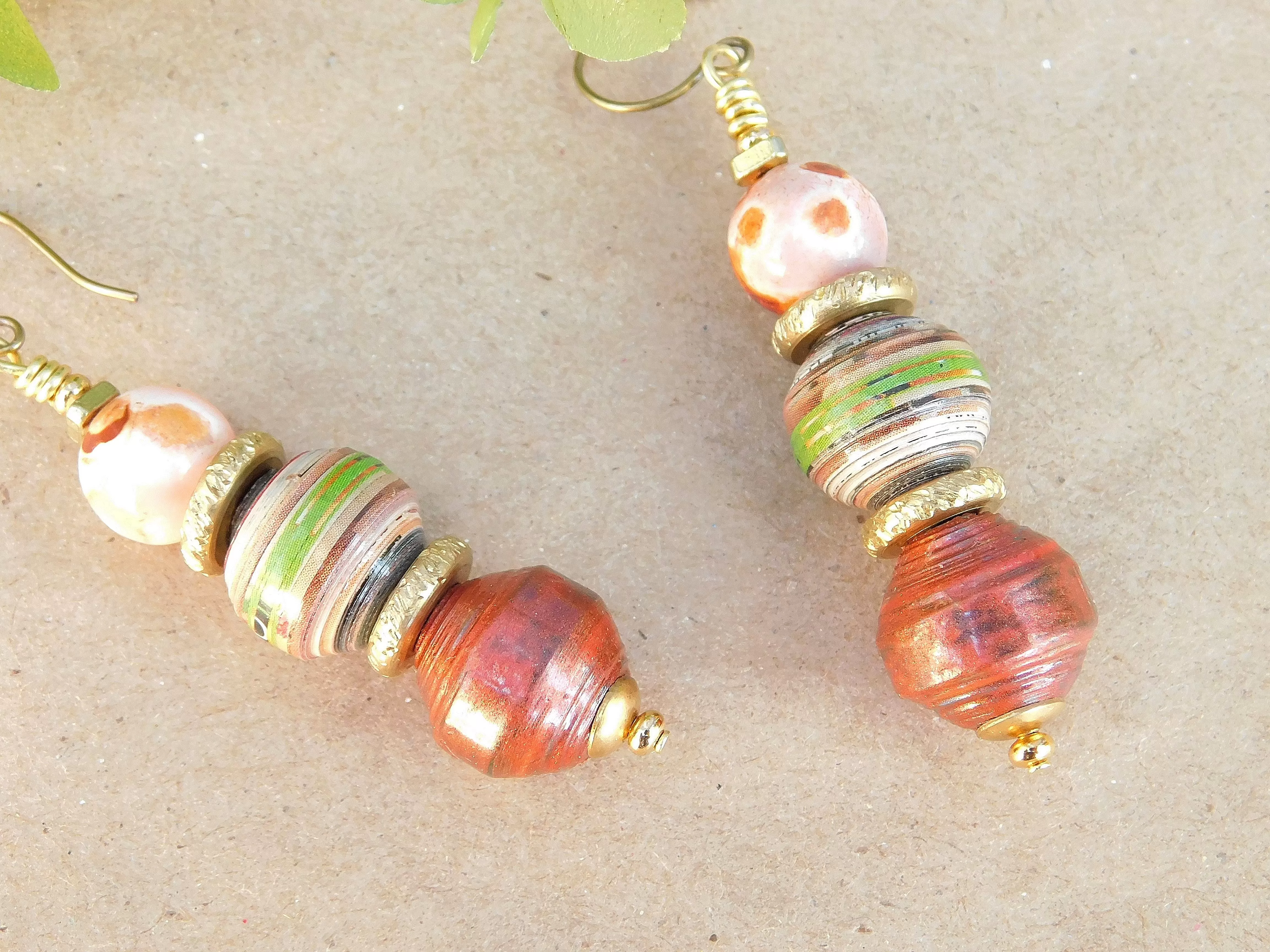 Metallic Copper Paper Bead Earrings